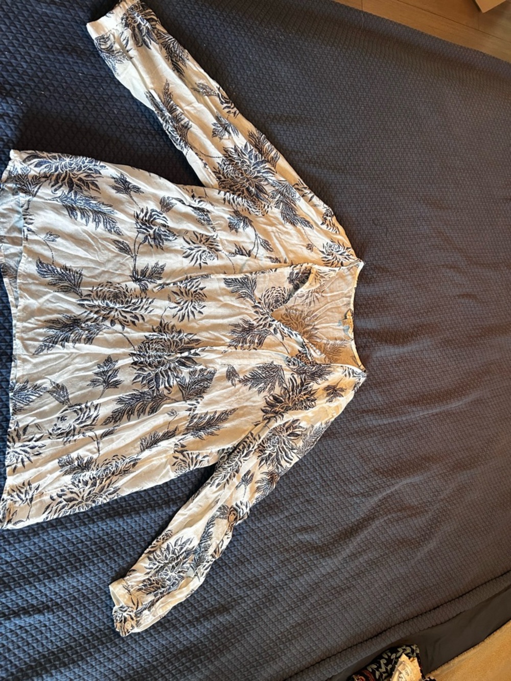 Lucky Brand Cream Tunic with Navy Floral Print